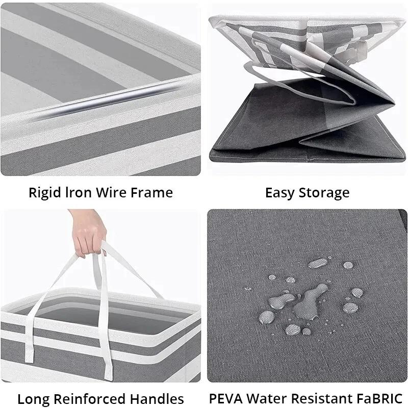 1/2pc Grey Large Capacity Waterproof Cotton Linen Dirty Clothes Basket Simplified Clothes  Storage Box Foldable Storage Bag