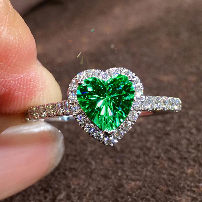 Classic Silver Heart Engagement Rings For Women White Red CZ Stone Inlay Fashion Jewelry Wedding Party Gift
