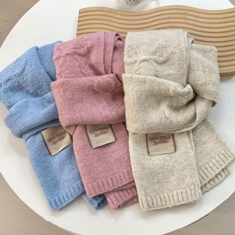 Scarf women's autumn and winter new versatile thickened warm bow scarf wool knitted scarf