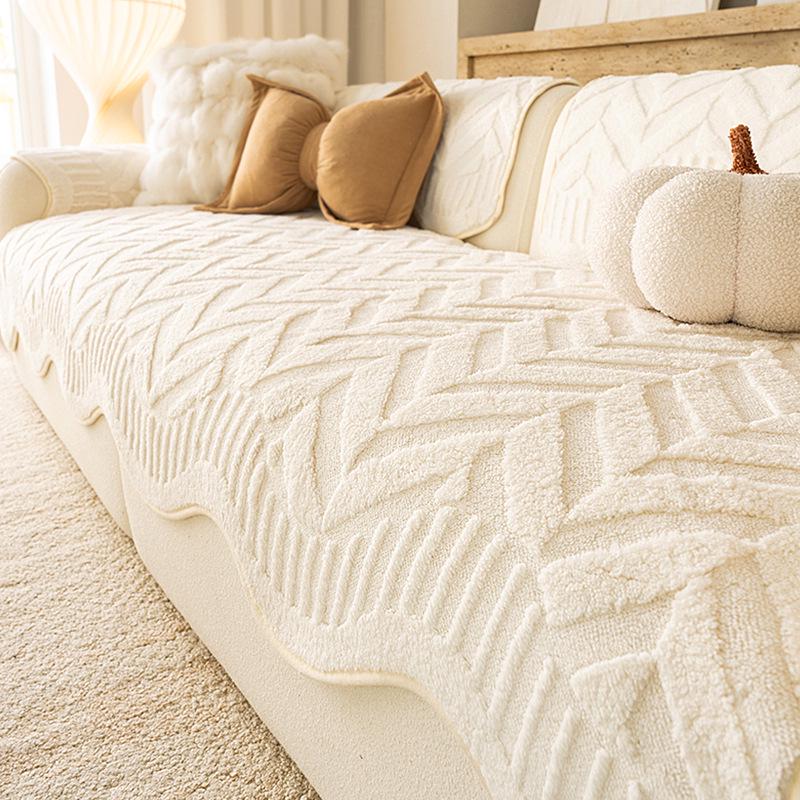 Plush Winter Non-slip Sofa Cushion Cover - Modern Minimalist Design for Living Room