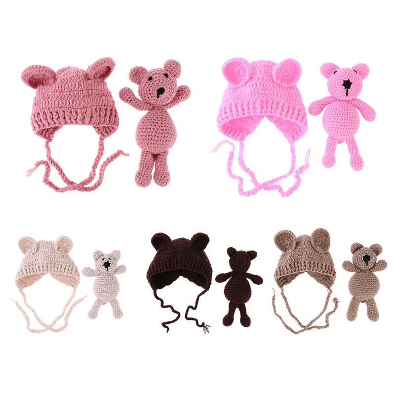 Stylish Rose Big Bowknot Knitted Cap Headwear Fetus Cap for Baby Kids Children Pink