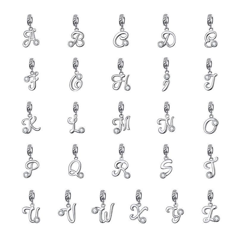 26 Letter Charm 925 Sterling Silver Pendant Korean Fashion Beaded Bracelet Silver Jewelry Accessories