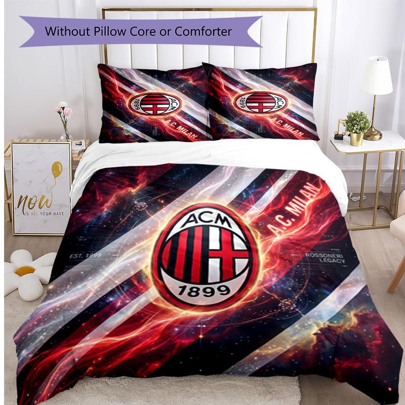 Set Lenzuola Stampa AC Milan 3 Pezzi Morbido Delicato sulla Pelle Lavabile Copripiumino e Federe Set Stagione Unica Camera da Letto