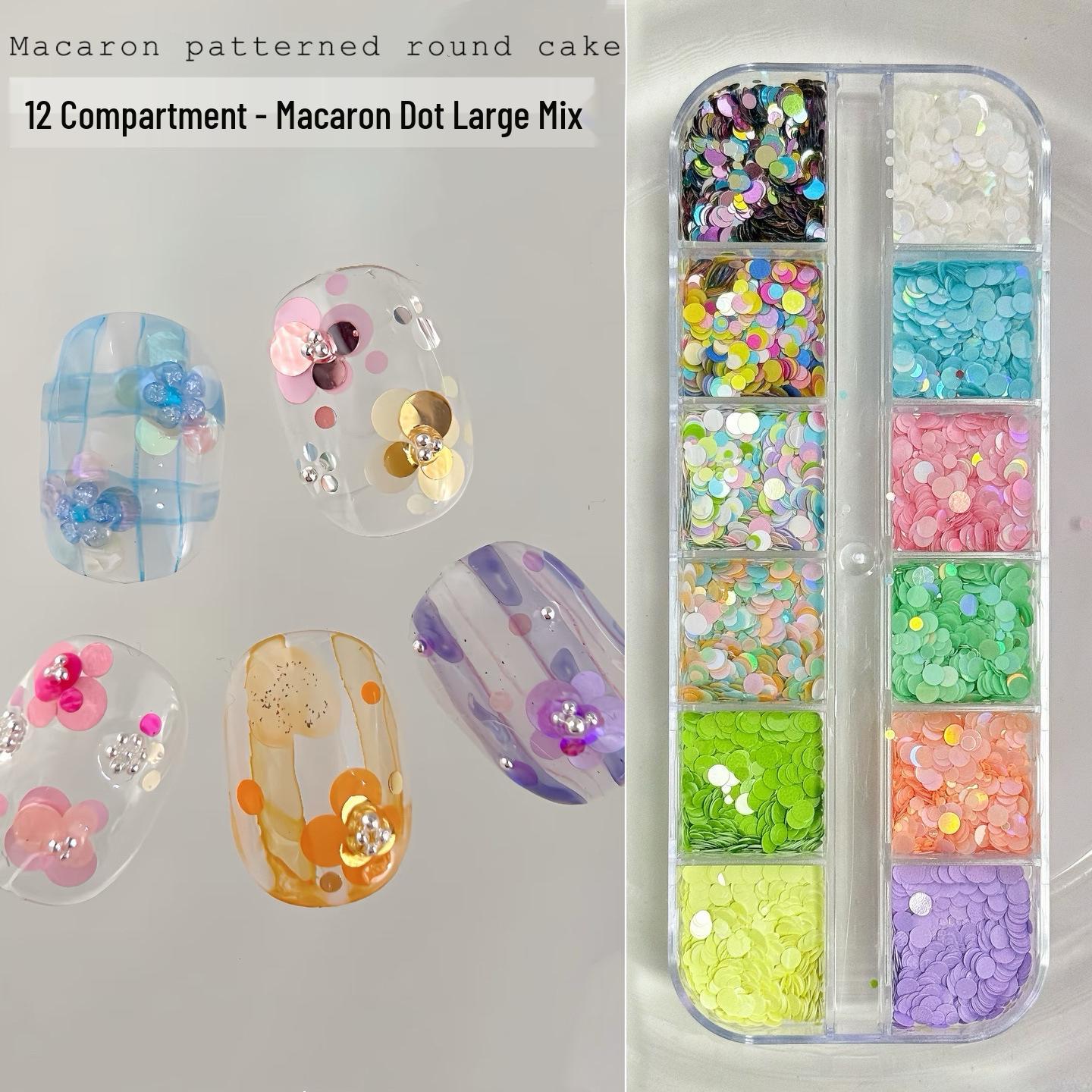 12-Grid Heart & Round Nail Art Sequins - Macaron Iridescent Laser Mosaic Decorations