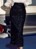 Velvet Sequin A-line Black Skirt - Women's 2025 Autumn/Winter Collection