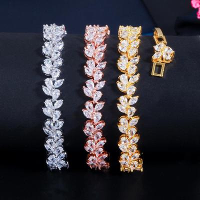 WWJ Splendido braccialetto per bracciali tennis a forma di foglia con zirconi marquise