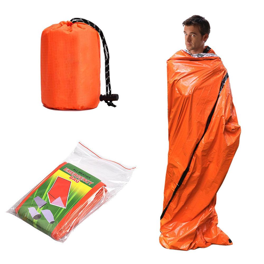 Orange Insulated Multi-functional Survival Sleeping Bag: Thick, Warm, and Outdoor-Ready First Aid Essential