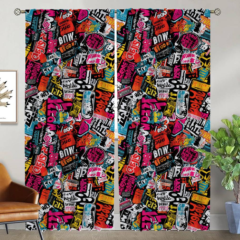 Graffiti Kunst Moderne Wohnzimmer Vorhänge für Kamera Tüll für Schlafzimmer Heim Innenvorhänge 2 Stück Halloween Dekoration Kind