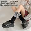 Women Aesthetic Ribbed Knit Stretch Leg Warmer Japanese Boot Cover Sweet Ruffled Lace Trim Bows Leg Sleeve Long Socks