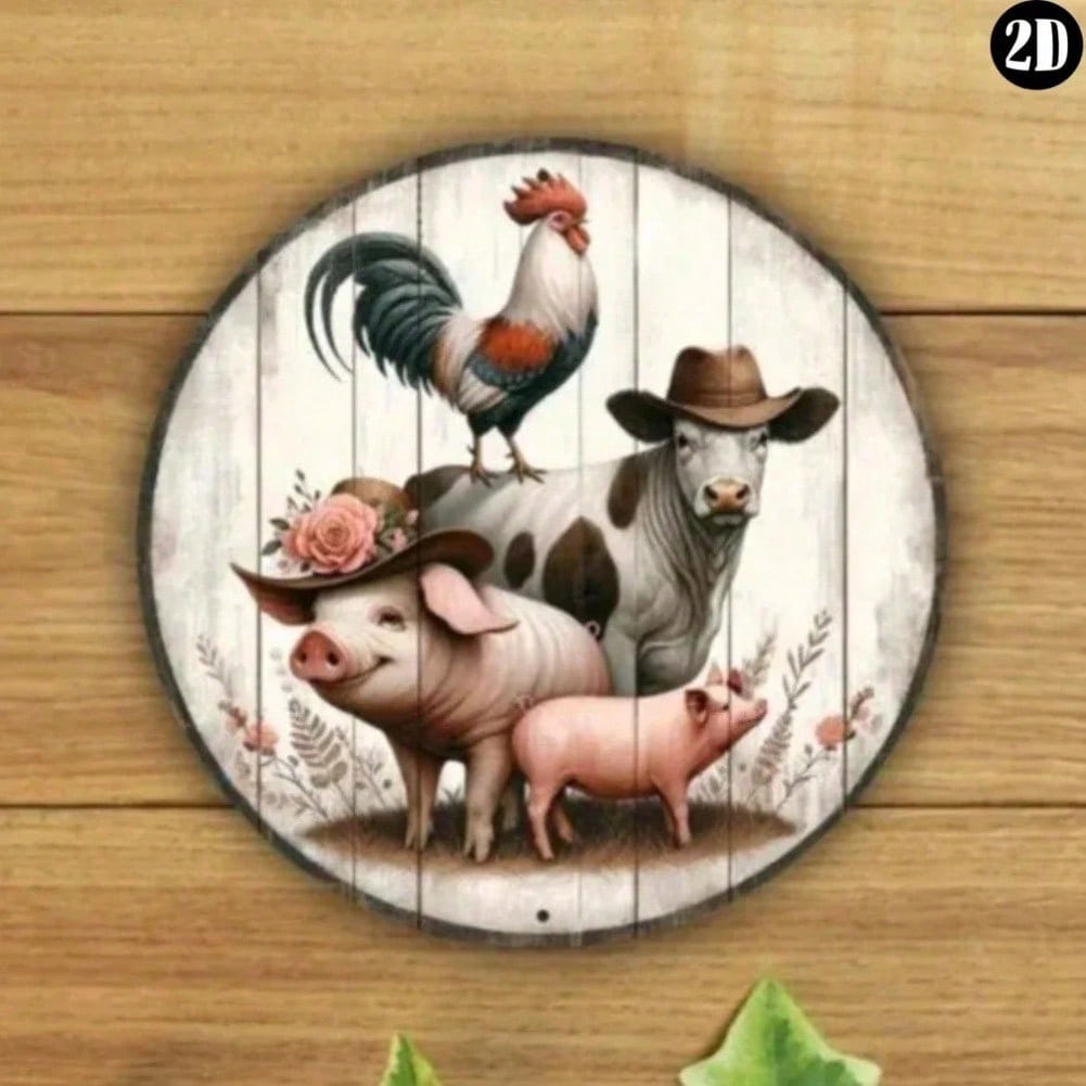 

Vintage Farmhouse Metal Art Round Animal Wall Decor Rustic Tin Sign 20x20 різнокольоровий