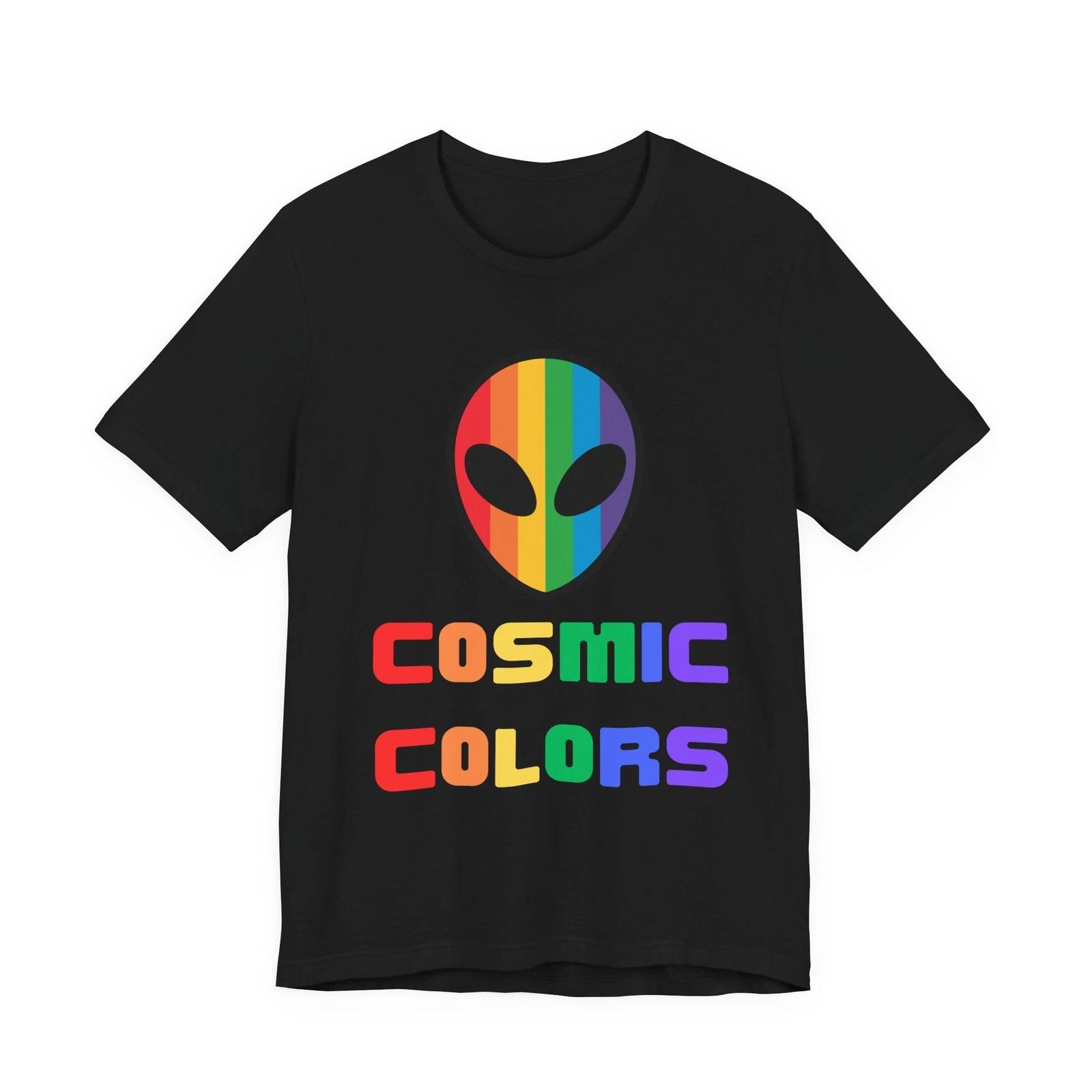Cosmic Colors Alien Tee — Rainbow Pride Graphic Unisex T-Shirt S