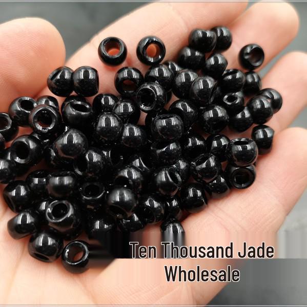 Large Hole Black Glass Imitation Jade Round Beads for DIY Jewelry