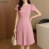 Abito estivo plissettato casual da donna con scollo rotondo e maniche corte