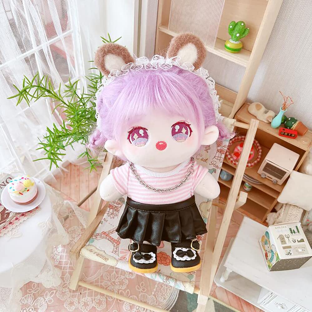 Niannyyhouse 20cm Puppenkleidung - Baumwoll-Puppenkleidung - Lederjacke, Gestreiftes T-Shirt, Lederrock - Puppenbabykleidung - Verkleidung - Für Stofftiere