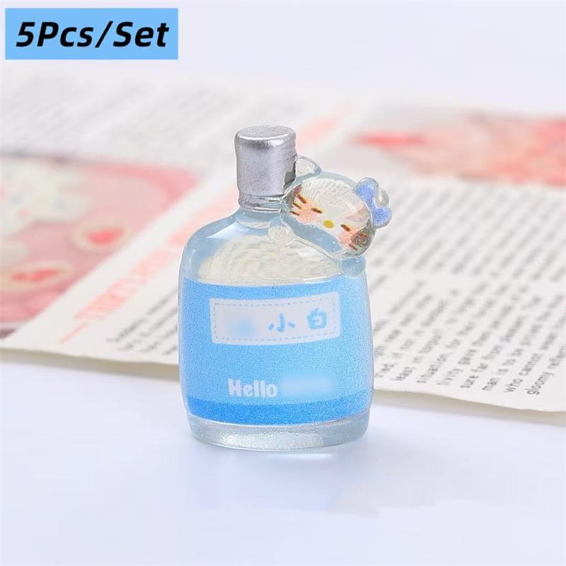 5 Pcs Dollhouse Miniatures Hello Kitty Drink Bottle Models Kt Micro Landscape Ornaments Decor Pretend Play Toys Diy Accessories