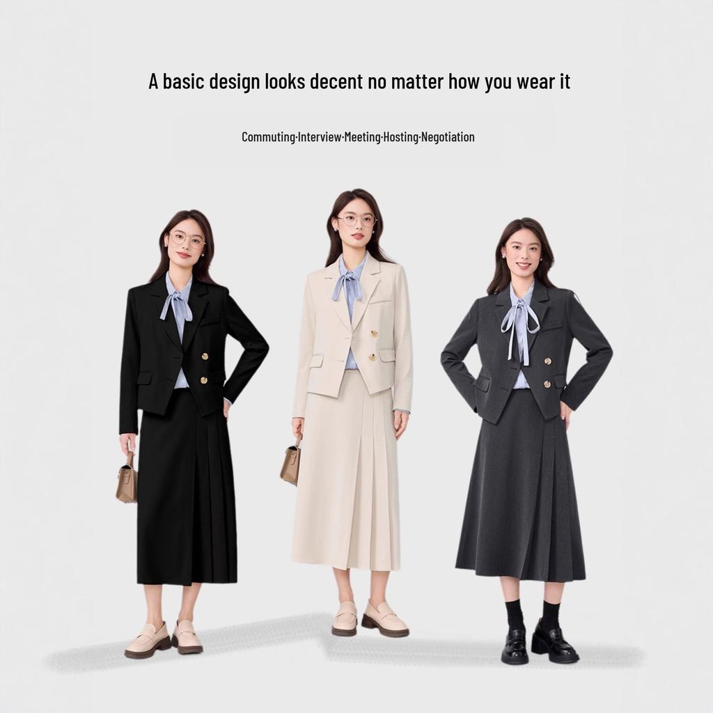 Women's Petite Short Blazer Jacket & Skirt Set - Spring/Autumn 2025, Professional Formal Wear