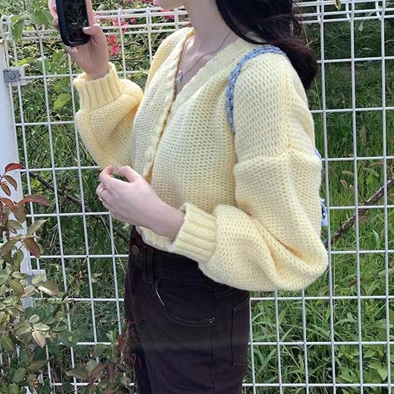 

Осенний свободный однобортный женский кардиган с длинным рукавом, вязаный свитер, пальто, женские зимние модные укороченные кардиганы 29140 One Size синий