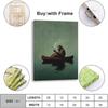 Framed Canvas Print Wall Art Bigfoot On a Red Canoe Fishing Art Poster Framed Artwork Aesthetic Home Wall Decor for Living Room Bathroom Bedroom Wall