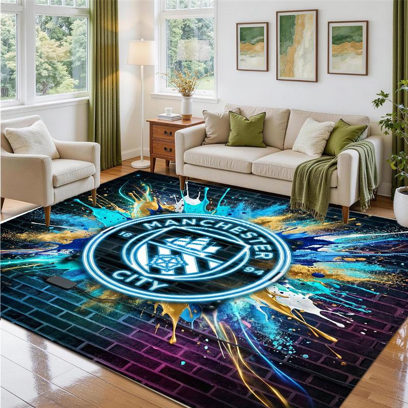 Manchester City Design Crystal Velvet Rug Soft Decorative Mat for Bedroom Entrance