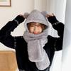 Bear hat women's winter scarf gloves three-piece cotton fleece integrated hooded cute thickened warm ear protector cotton hat