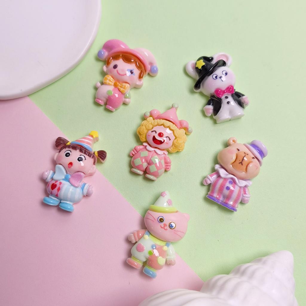 100pcs Kawaii Circus Clown Series Flatback Figurine Flat Back Resin Cabochon Fit Phone Deco Parts DIY Hair Accessories Scrapbook