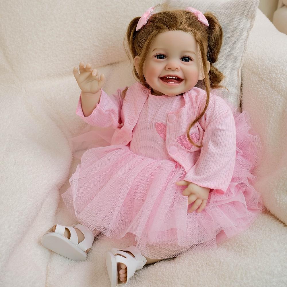 50cm Realistic Happy Smiling Face Reborn Girl Dolls Mila Soft Touch Cotton Stuffed Cloth Body Alive Baby Doll Cute High-color Painting Newborn Dolls