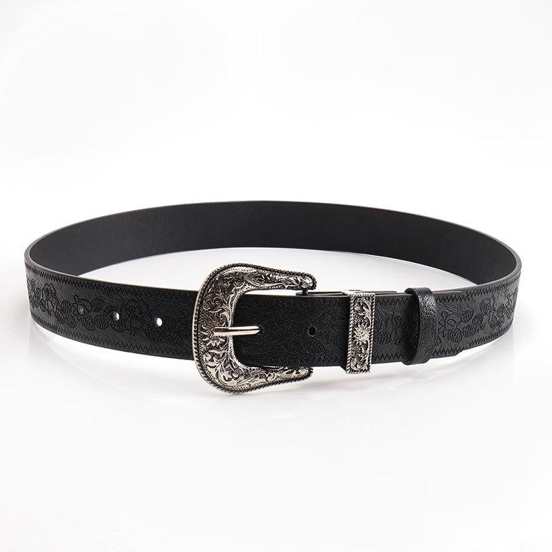 New American retro embossed wide belt female Spice Girl Millennium style women s belt versatile jeans decorative belt чёрный