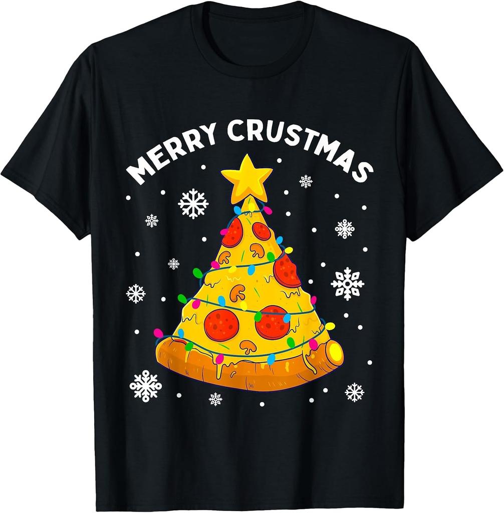 Festive Pizza Christmas Tree T-Shirt for Kids and Adults