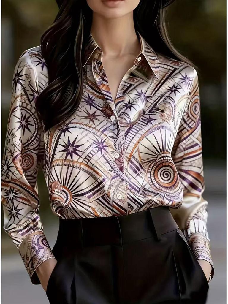 European & American Women's Floral Retro Long Sleeve French Shirt 2026 Design