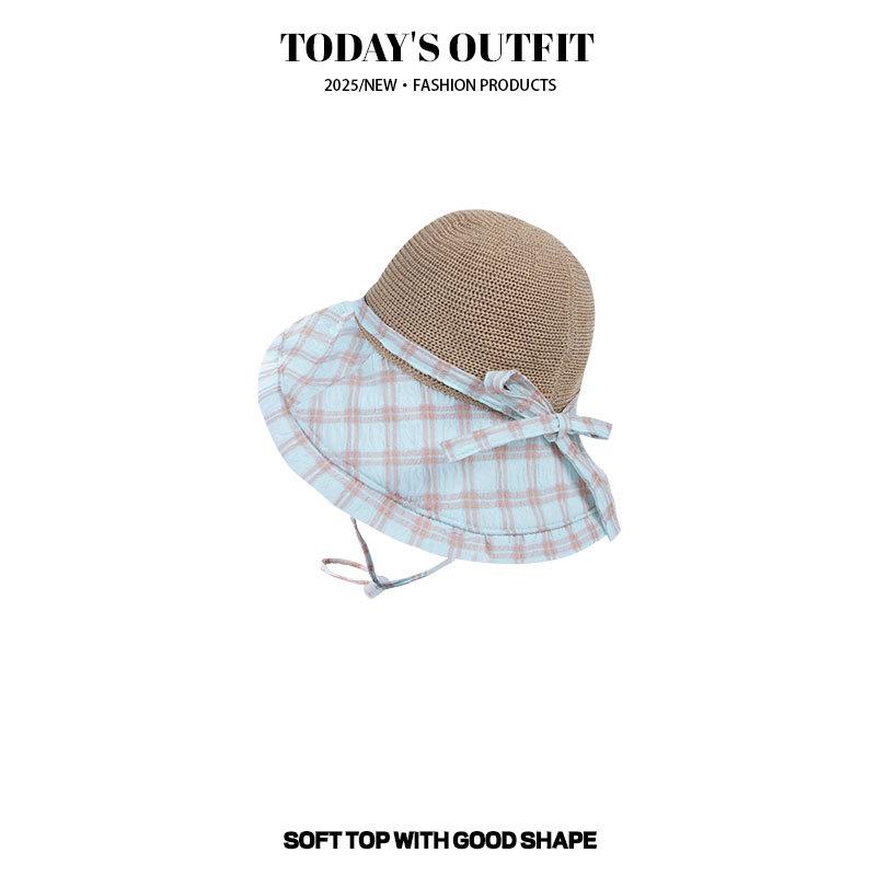 Japanese Sun Hat  Large Plaid Stitched Straw Hat  Fisherman Hat  Women's Basin Hat  UV Protection Sun Protection Hat  Face Covering