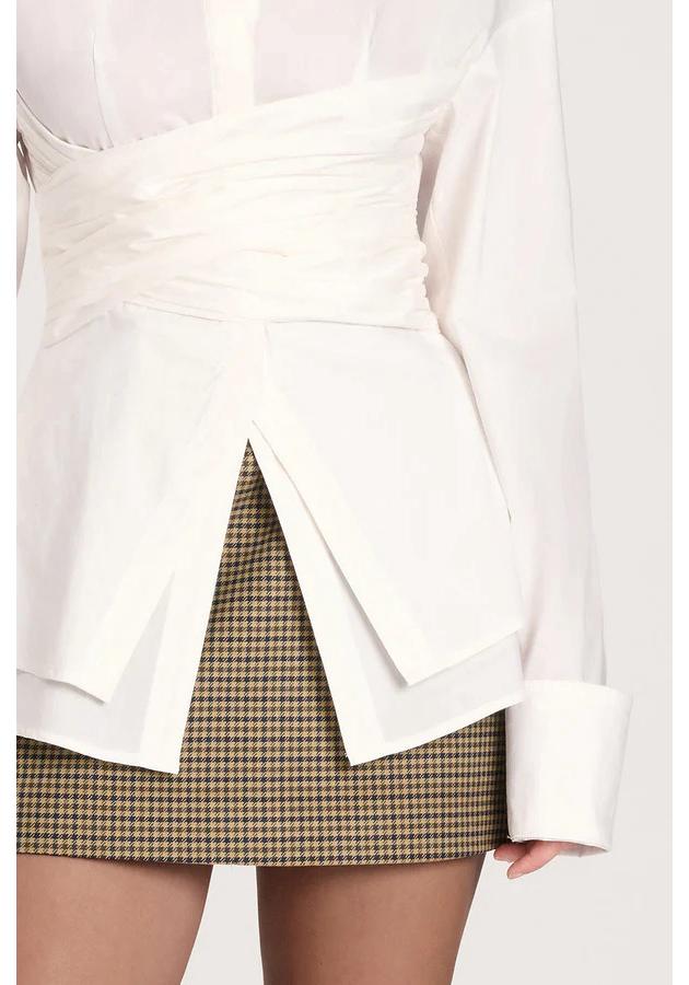 2025 European & Korean Elegant Pleated Waist-Cinched Long Sleeve Shirt