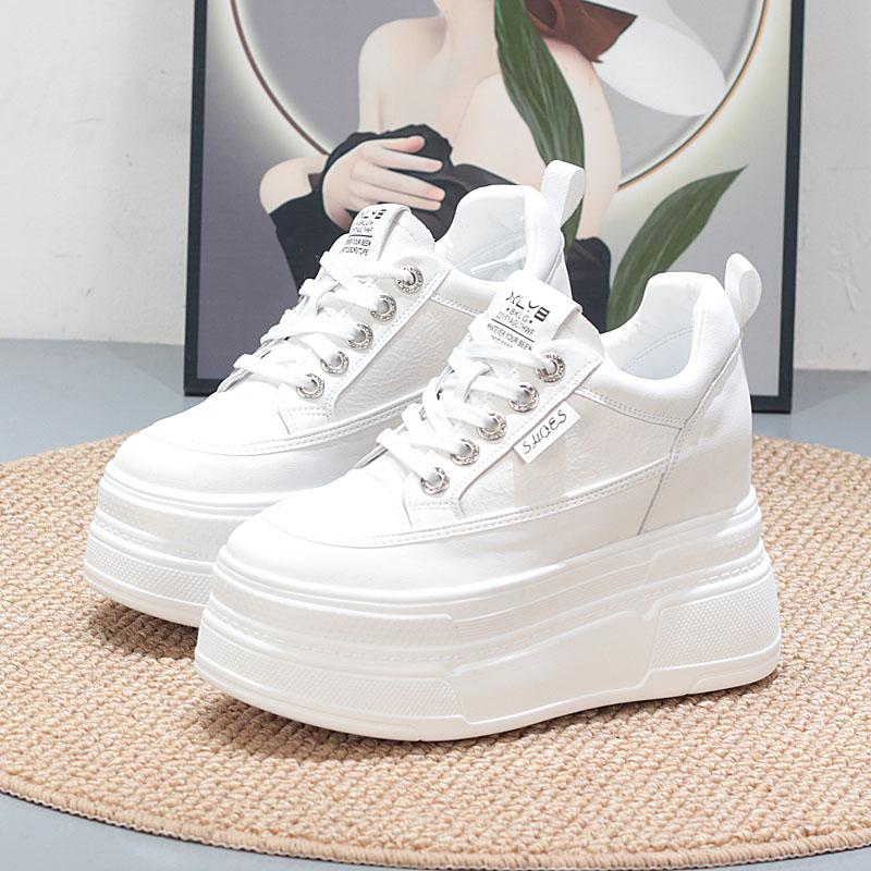 Fashion 10CM 12CM Synthetic Genuine Leather Spring Combat Autumn Ankle Platform Wedge Flats Chunky Sneakers Shoes Vulcanize Women