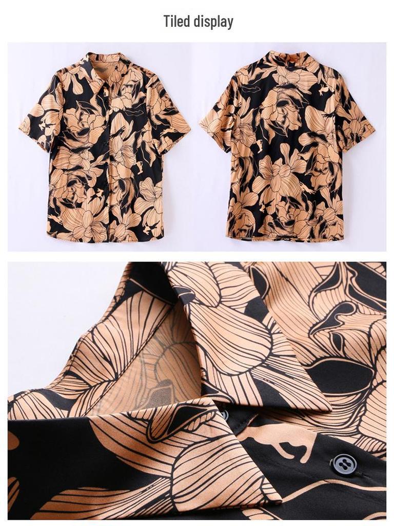 Summer 2025 Mulberry Silk Top: Hangzhou Short-Sleeve Dress for Middle-Aged Women, Printed Design, Large Size