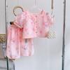 Girls New Chinese Floral Short Sleeve Top And Pants Two Piece Set Summer Baby Fashion Outfit