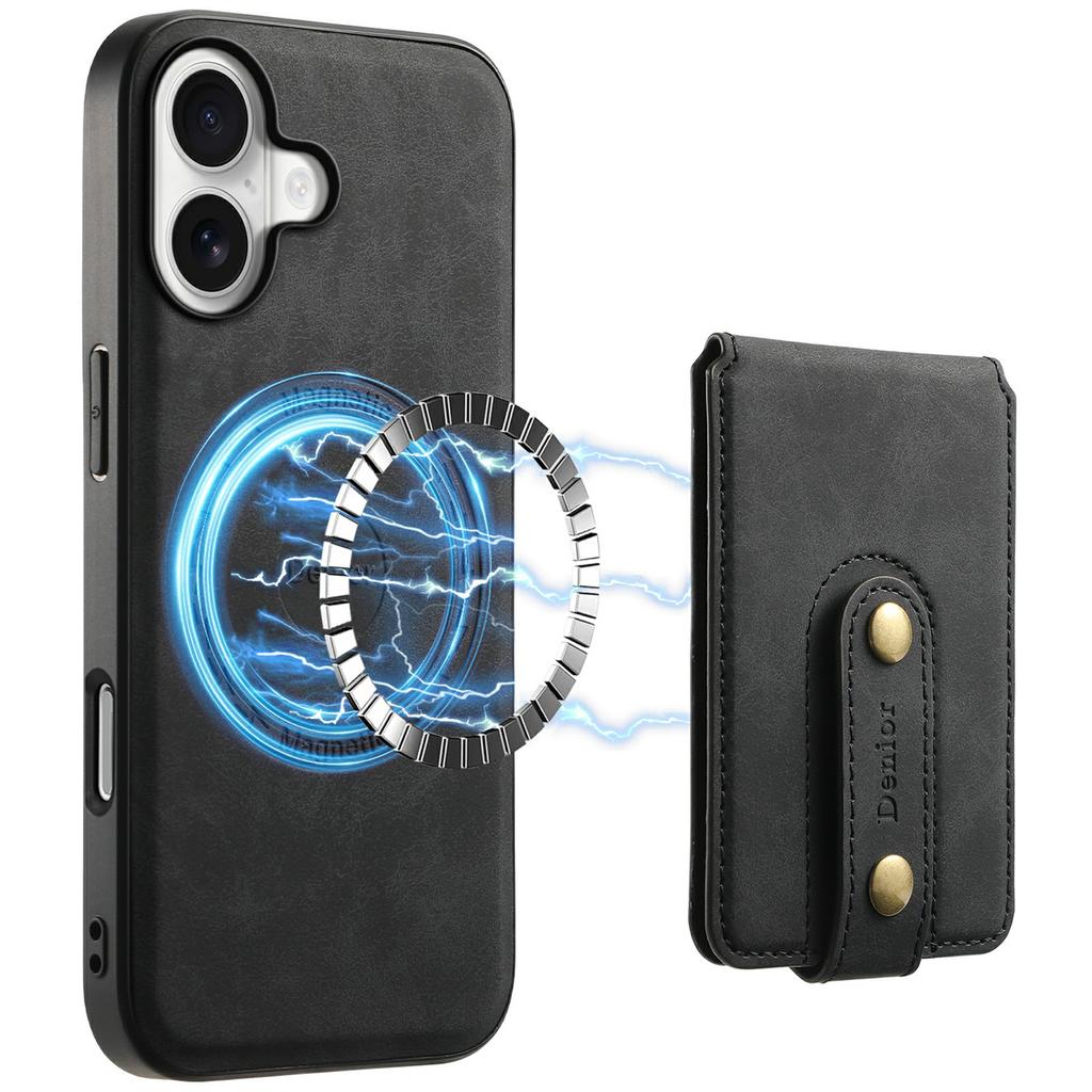 DENIOR D14 Für iPhone 17 Magnetische Hülle mit Abnehmbarem Kartenhalter Ständer PU+TPU+PC Handyhülle