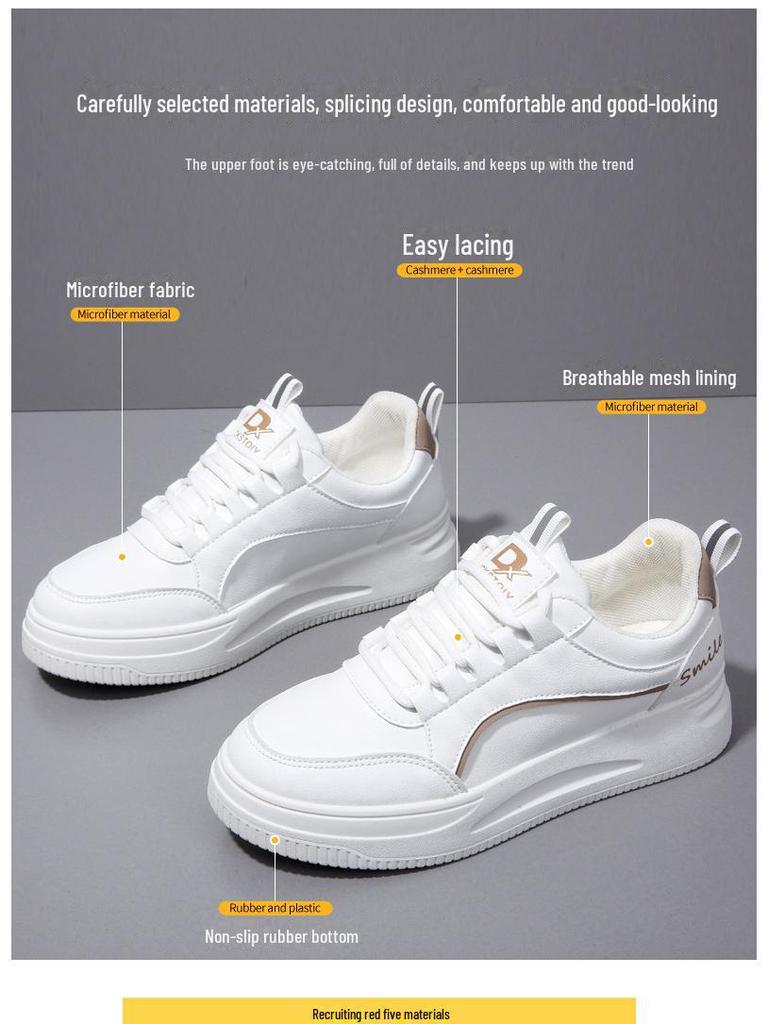 Women's 2024 Spring Thick-Soled White Fashion Sneakers