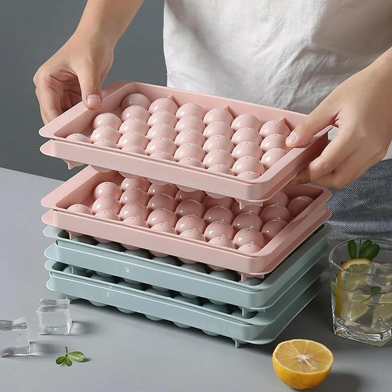 2Pcs Round Ice Cube Tray with Lid Plastic Spherical Style Ice Mold DIY Mould Ice Ball Maker Kitchen Tools