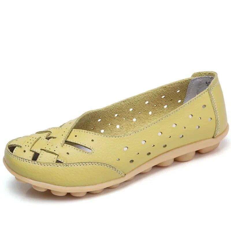 Novas sandálias femininas moda sola macia salto plano oco sapatos planos mulher sapatos de couro genuíno feminino casual 2024