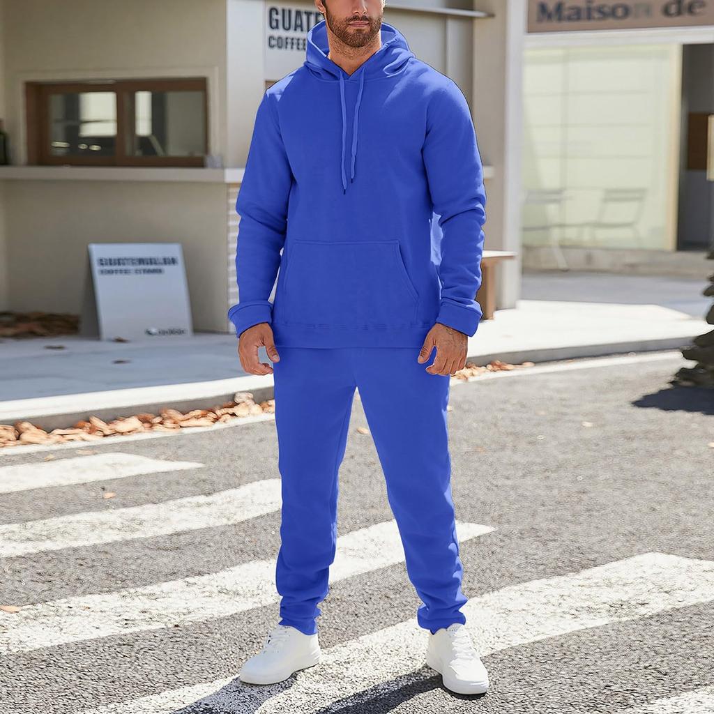 Men's And Women's Solid-color Casual Set. Men's Long-sleeved Hooded, Fleece And Thickened Sweatshirt And Pants Two-piece Set