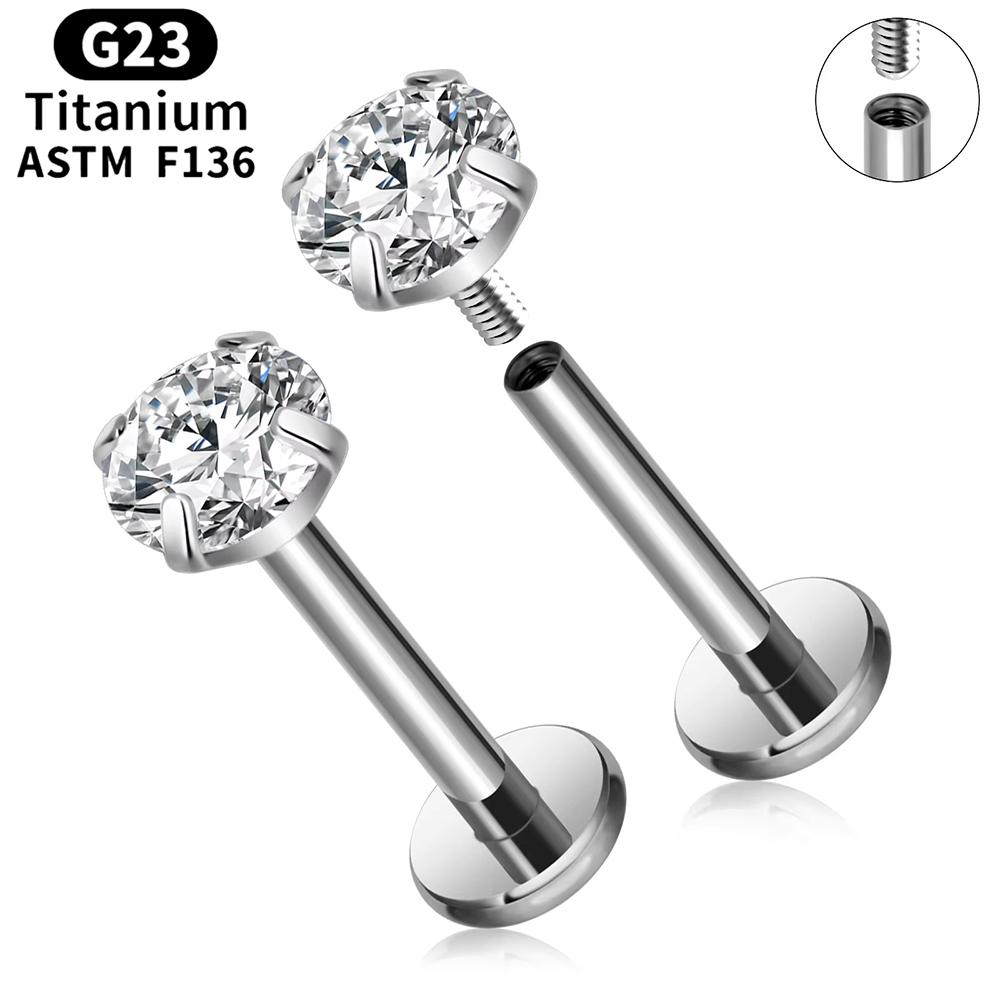 2pcs Titanium 16g Lip Labret Piercing Crystal Ball Monroe Lip Stud Helix Conch Tragus Cartilage Earrings 2/3/4mm CZ Body Jewelry