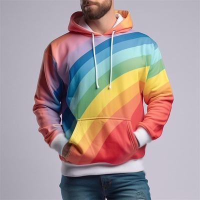 Sudadera con capucha de algodón cómoda para hombre con grafiti de arcoíris sencillo