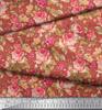 Soimoi Japan Crepe Satin Stoff Sjekk, Blader & Rose Blomstertrykk Sy Stoff meter 42 tommer