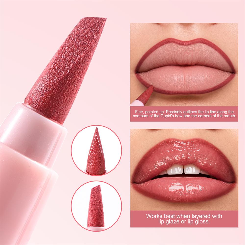 2-in-1 Lip Liner Lipstick Pen Waterproof Smudge-proof Non-stick Cup Lip Contour Pen Easy Coloring Non-fading Color Lips Makeup