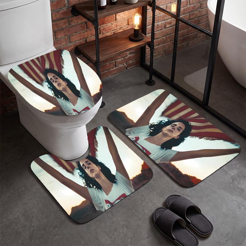 Lana Del Rey (33)Flannel Toilet 3 Piece Set Soft Bathroom Rug Non-Slip Toilet Seat Cover Bathroom Home Decor