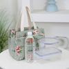 Portable Canvas Lunch Bag Floral Print Large Capacity Ice Bag Foil Lining Lunch Box Handbag for Women