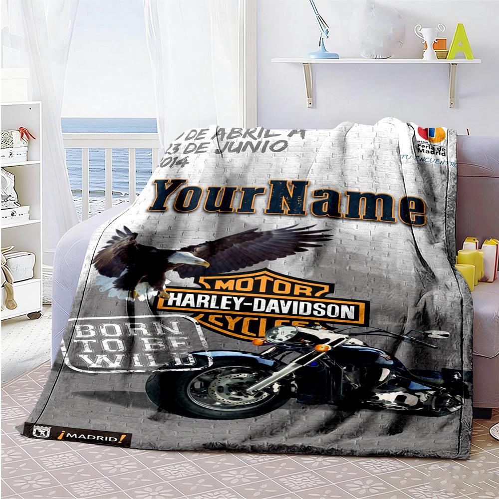 Harley-davidson Motorcycles Personalized Text Blanket Multi-purpose Personalized Blanket Comfortable for Livingroom Chair Bed Sofa for All Occasions