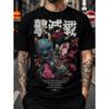 Herren Grafik T-Shirt Japanischer Samurai und Hannya Maske Print Kurzarm Rundhals Streetwear T-Shirt Für Tägliches Tragen und Lässige Ausflüge