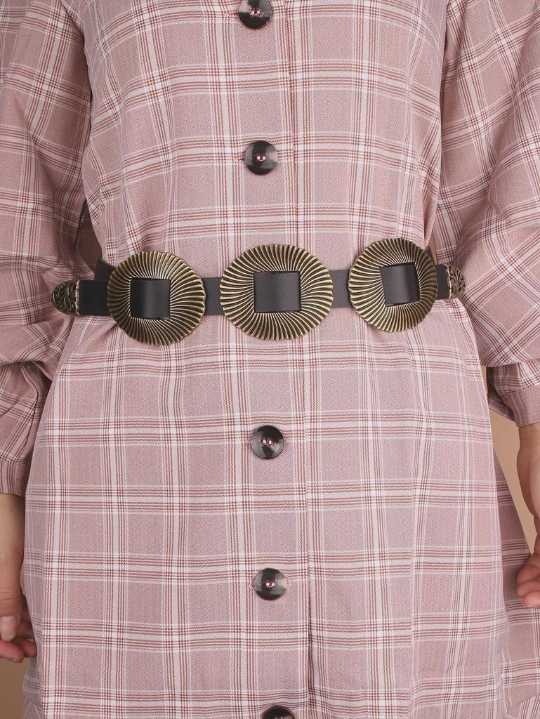 European & American Retro Ladies' Shell-Pattern PU Belt with Three Decorative Buckles