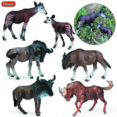 Oenux Classic Wild African Animals Simulation Okapi Wildebeest Action Figure Figurines PVC Model Education School Kid Toys Gift