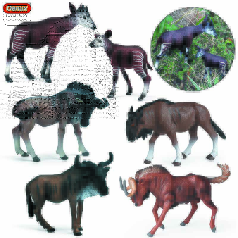 Oenux Classic Wild African Animals Simulation Okapi Wildebeest Action Figure Figurines PVC Model Education School Kid Toys Gift